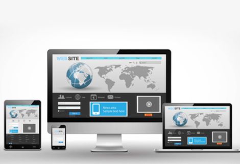 Sviluppo di siti web e marketing digitale per aziende negli USA - L'immagine mostra un sito web responsive visualizzato su diversi dispositivi: desktop, laptop, tablet e smartphone, evidenziando l'importanza di una presenza online ottimizzata. Us Company Advisor aiuta le imprese italiane a creare siti web professionali e strategie di digital marketing per espandersi con successo nel mercato statunitense.